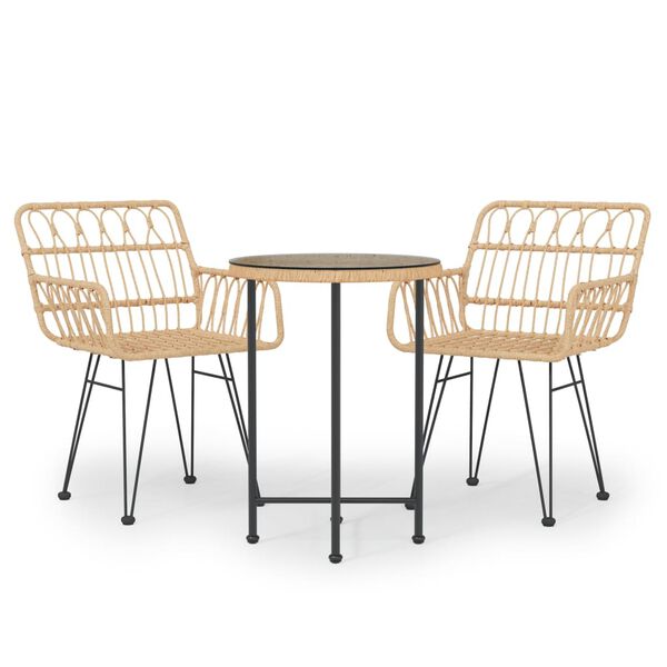 vidaXL 3 pcs conjunto de jantar para jardim vime PE