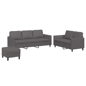 vidaXL 3 pcs conjunto de sof&aacute;s c/ almofad&otilde;es couro artificial cinzento