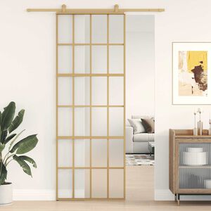 vidaXL Porta deslizante 76x205 cm vidro ESG fosco/alum&iacute;nio dourado