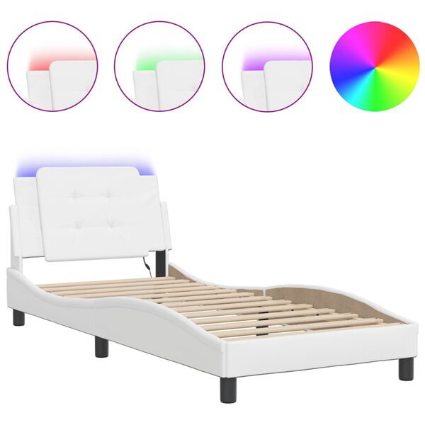 vidaXL Estrutura de cama com LED sem colch&atilde;o Zadar 90x190cm branco