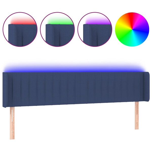 vidaXL Cabeceira de cama c/ luzes LED tecido 163x16x78/88 cm azul