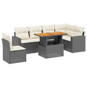 vidaXL 7 pcs conjunto de sof&aacute;s p/ jardim c/ almofad&otilde;es vime PE preto