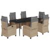 vidaXL 7 pcs conj. jantar jardim c/ almofad&otilde;es vime PE bege misturado