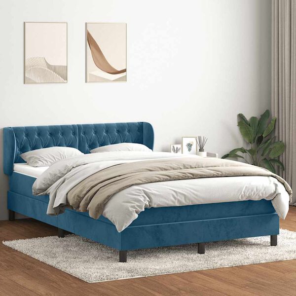 vidaXL Cama com molas/colch&atilde;o 140x220 cm veludo azul-escuro