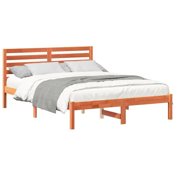 vidaXL Estrutura da Cama com cabeceira Marrom Cera 140 x 190 cm