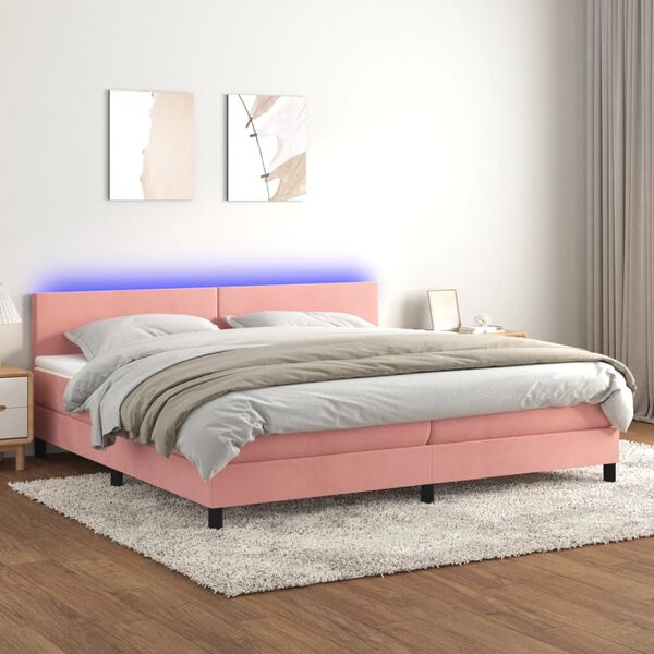 vidaXL Cama box spring c/ colch&atilde;o/LED 200x200 cm veludo rosa