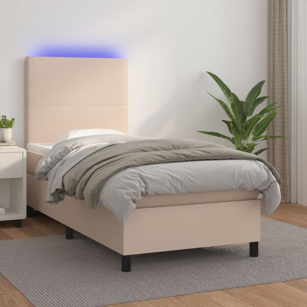 vidaXL Cama box spring c/colch&atilde;o/LED 100x200cm couro artif. cappuccino