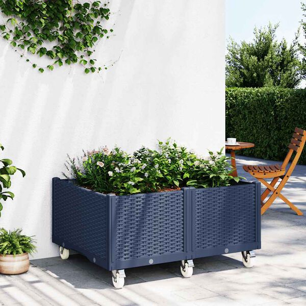vidaXL Vaso/floreira de jardim c/ rodas 100x80x54 cm PP cinzento azul