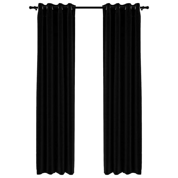 vidaXL Cortinas opacas aspeto linho c/ ilh&oacute;s 2 pcs 140x245 cm preto