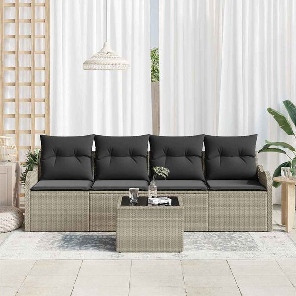 vidaXL Conjunto de Sof&aacute; de Jardim 5 pcs Cinza Claro e Cinza Escuro