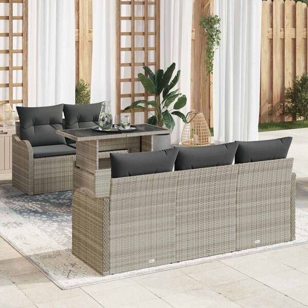 vidaXL Conjunto de Sof&aacute; de Jardim 6 pcs Cinzento-claro vime PE