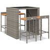vidaXL 5 pcs conjunto de bar p/ jardim vime PE/ac&aacute;cia maci&ccedil;a cinzento