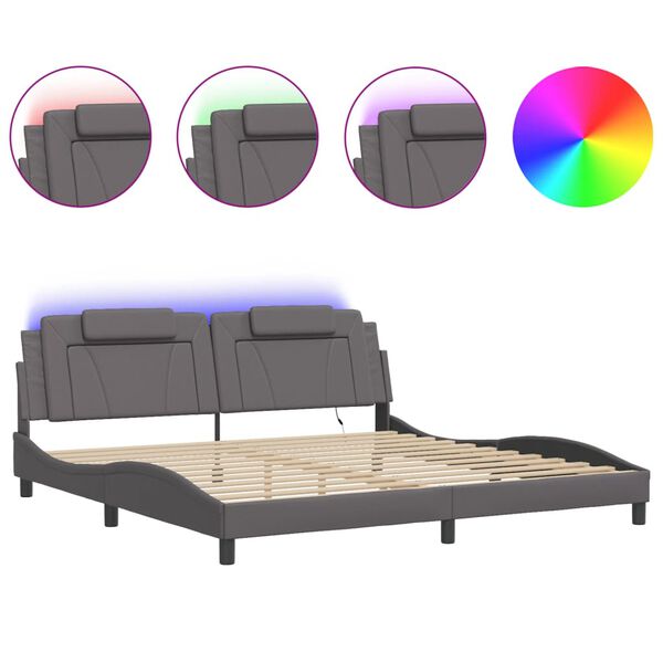 vidaXL Estrutura de cama Viana com LED sem colch&atilde;o 200x200cm cinzento