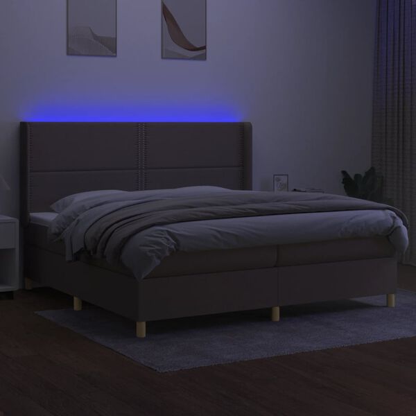 vidaXL Cama box spring colch&atilde;o/LED 200x200cm tecido cinza-acastanhado