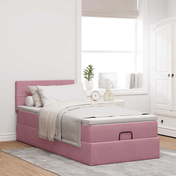 moldura de cama otomana vidaXL com colch&atilde;o rosa 100x200cm veludo