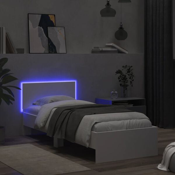 vidaXL Estrutura de cama com cabeceira e luzes LED 90x200 cm branco