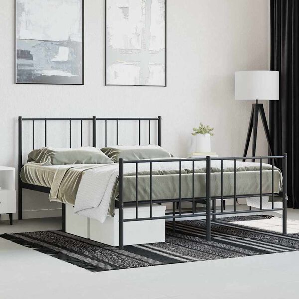 vidaXL Estrutura de cama com cabeceira e p&eacute;s 120x200 cm metal preto