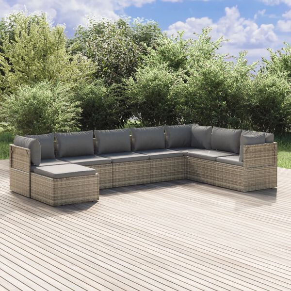 vidaXL 8 pcs conjunto lounge de jardim c/ almofad&otilde;es vime PE cinzento