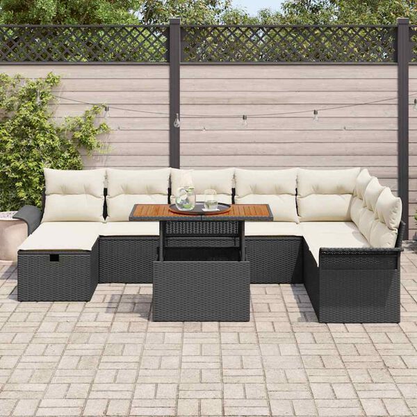 vidaXL Conjunto de Sof&aacute; de Jardim 9 pcs Preto Rattan Sint&eacute;tico