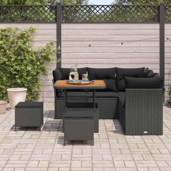 vidaXL Conjunto de Sof&aacute; de Jardim 8 pcs Preto vime PE