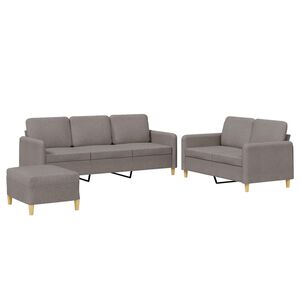 vidaXL 3 pcs conjunto de sof&aacute;s com almofad&otilde;es tecido cinza-acastanhado