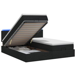 vidaXL Cama Ottoman com Colch&atilde;o e LED Preto 160 x 200 cm Tecido