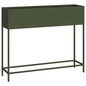 vidaXL Vaso Elevado para Jardim Verde-oliva 100 x 26 x 82 cm A&ccedil;o