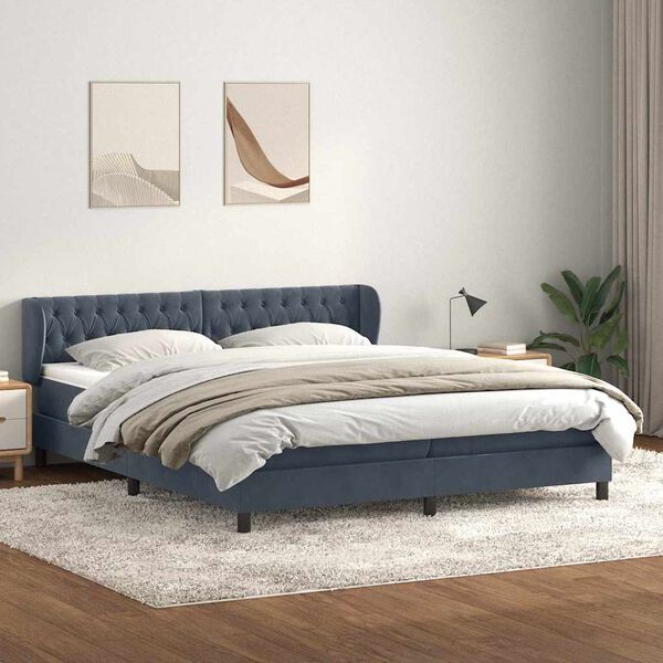 vidaXL Cama com molas/colch&otilde;es 180x210 cm veludo cinzento-escuro