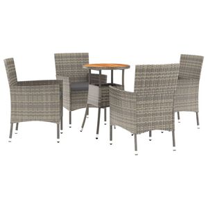 vidaXL 5 pcs conjunto bistr&ocirc; de jardim c/ almofad&otilde;es vime PE cinza