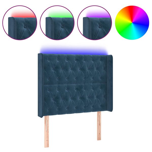 vidaXL Cabeceira cama c/ luzes LED veludo 103x16x118/128cm azul-escuro