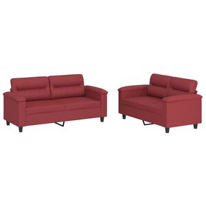 vidaXL 2 pcs conjunto sof&aacute;s c/ almofad&otilde;es couro artif. vermelho tinto