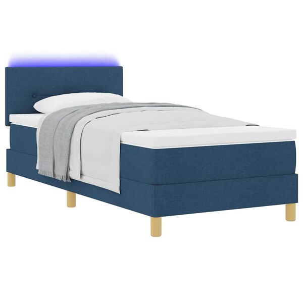 vidaXL Cama Box Spring LED com colch&atilde;o com led Azul 90 x 190 cm tecido