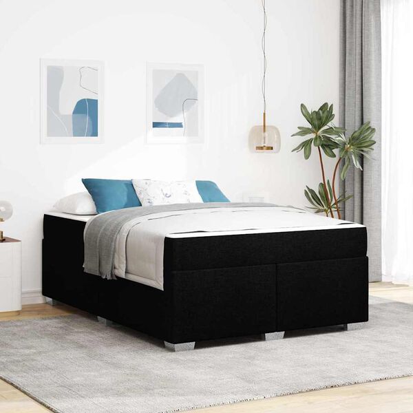 vidaXL Estrutura da Cama com colch&atilde;o Preto 140 x 200 cm tecido