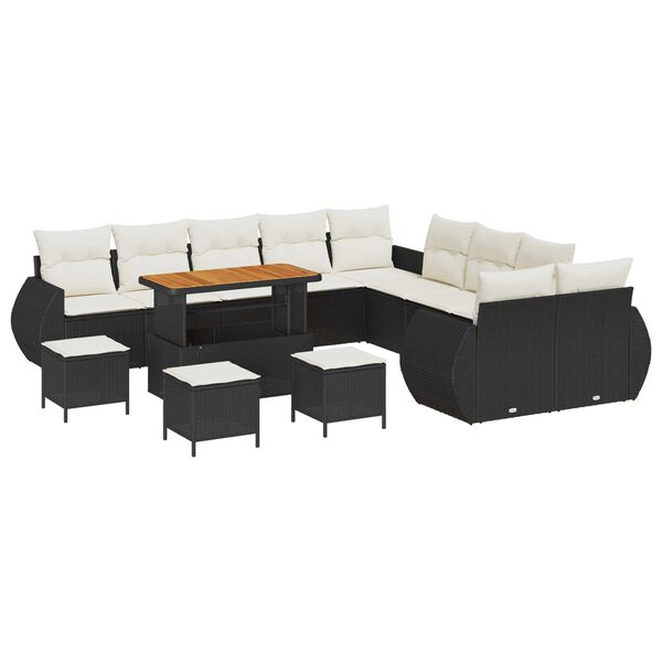 vidaXL Conjunto de Sof&aacute; de Jardim com almofada 14 pcs Preto e creme