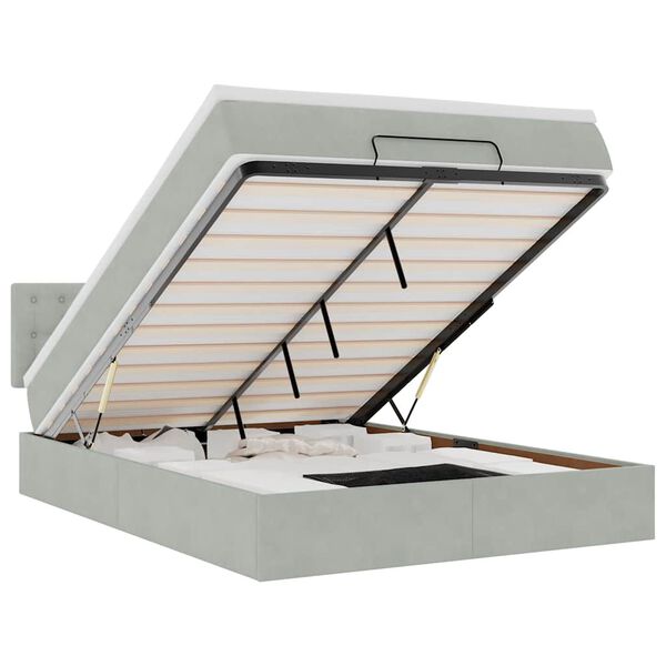 vidaXL Estrutura de cama otomana com colch&atilde;o 140x200 cm cinzento claro