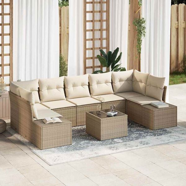 vidaXL Conjunto de Sof&aacute; de Jardim 8 pcs Bege e Creme vime PE