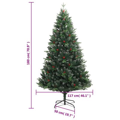 vidaXL Árvore de Natal artificial articulada c/ bagas vermelhas 180 cm