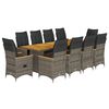 vidaXL 11 pcs conjunto bistr&ocirc; de jardim c/ almofad&otilde;es vime PE cinzento