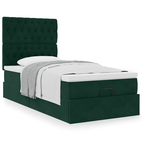 vidaXL Estrutura cama otomana colch&otilde;es 80x200cm veludo verde escuro