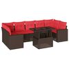 vidaXL Conjunto de sof&aacute; de jardim com 8 pe&ccedil;as e almofadas em rattan sint&eacute;tico marrom