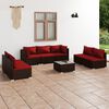 vidaXL 8 pcs conjunto lounge jardim c/ almofad&otilde;es vime PE castanho