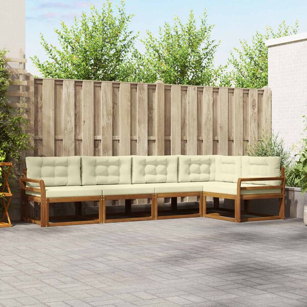 vidaXL Conjunto de Sof&aacute;s para Exterior 5 pcs Natural e Creme