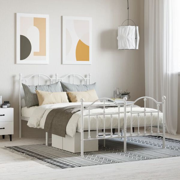vidaXL Estrutura de cama com cabeceira e p&eacute;s 120x200 cm metal branco