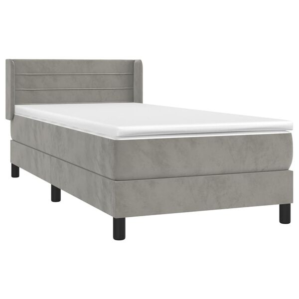 vidaXL Cama com molas/colchão 90x190 cm veludo cinza-claro