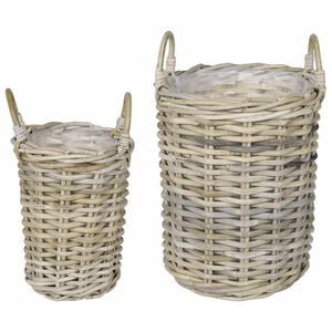 vidaXL Cesta de Plantas GENDT 2 unid. Cinza Natural Rattan Kubu