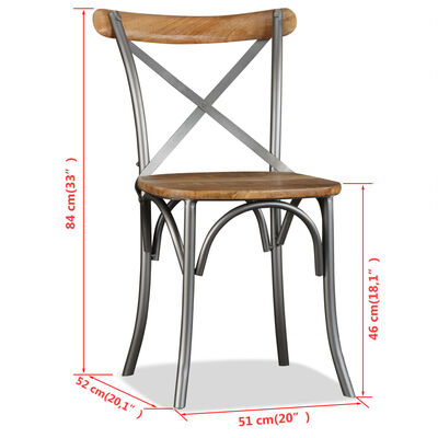 vidaXL Cadeiras de jantar 6 pcs madeira mangueira maciça + encosto aço