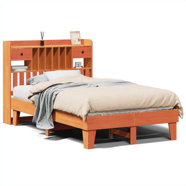 vidaXL Cama sem colch&atilde;o 135x190 cm madeira pinho maci&ccedil;a castanho-mel