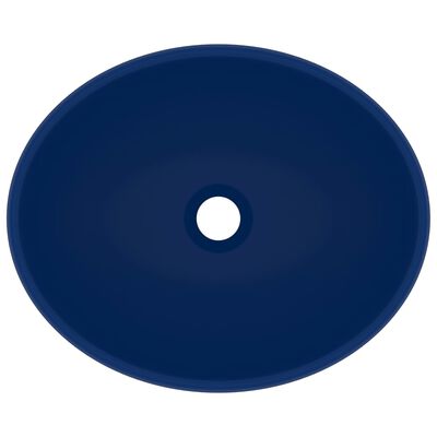vidaXL Lavatório luxuoso oval 40x33cm cerâmica azul-escuro mate