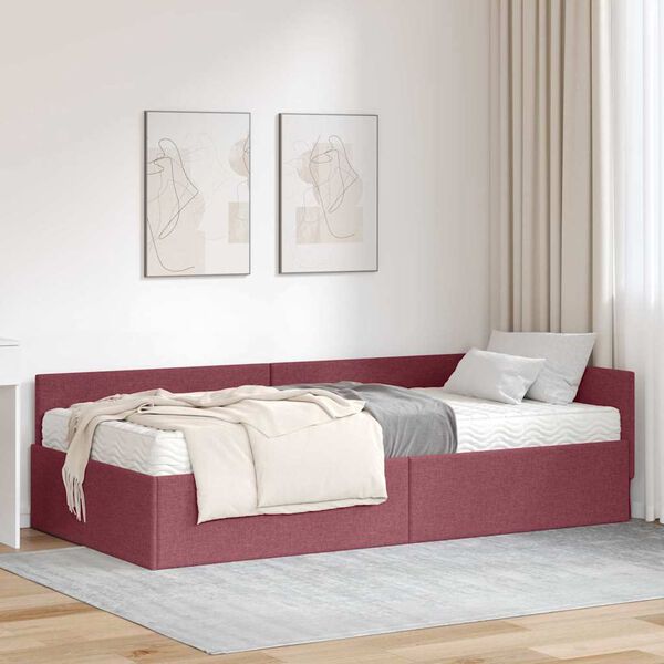 vidaXL Estrutura de Cama de Canto com Colch&atilde;o 2 pcs Vermelho tecido