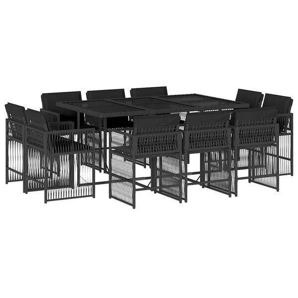 vidaXL 11 pcs conjunto de jantar p/ jardim c/ almofad&otilde;es vime PE preto